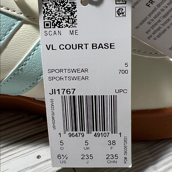 Adidas VL Court‎ 3.0 Women's Shoes sneakers white teal stripes size 6.5 lace up - Picture 9 of 14